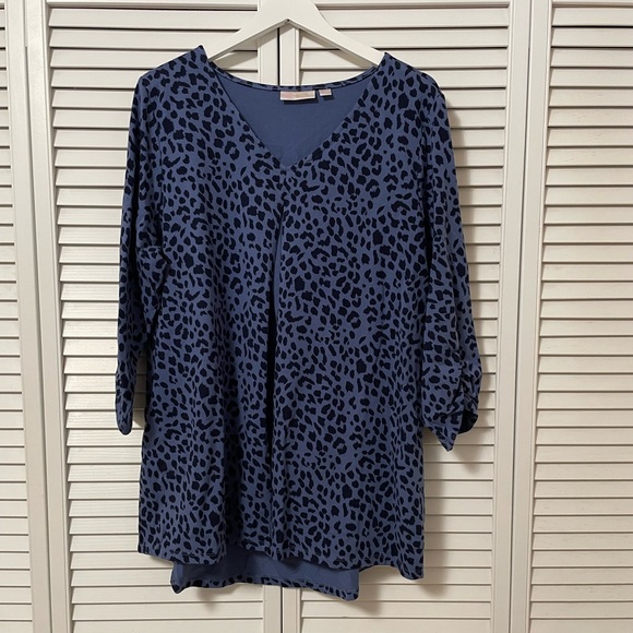 Belle by Kim Gravel XL TripleLuxe Knit Animal Print Duet Top Cotton Blend - Picture 2 of 9